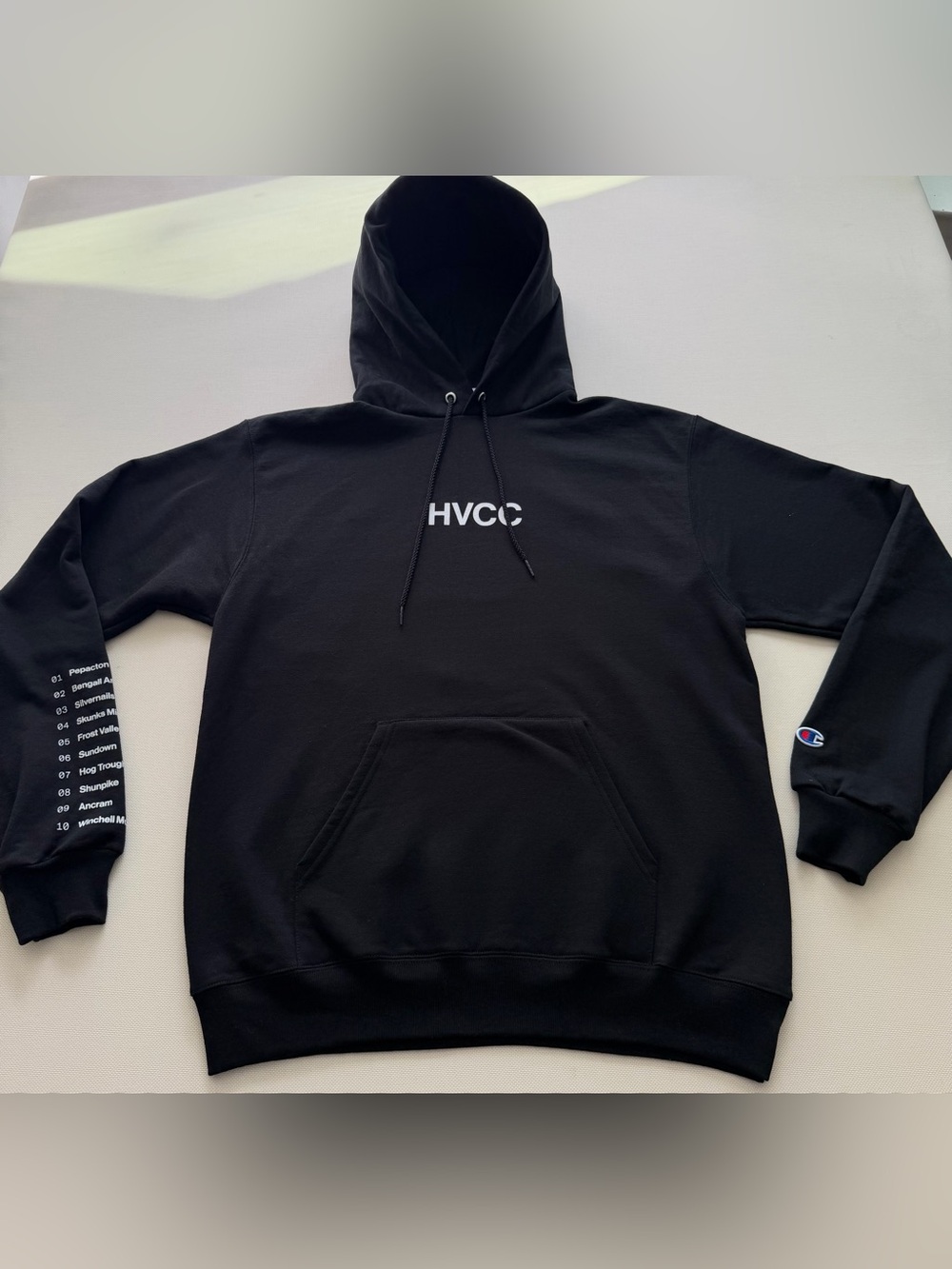 Champion Black Hoodie with White HVCC Chest Logo
